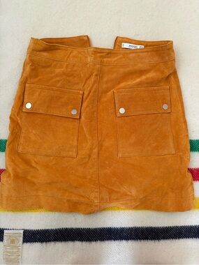 Mango Genuine Leather Skirt in Camel Brown